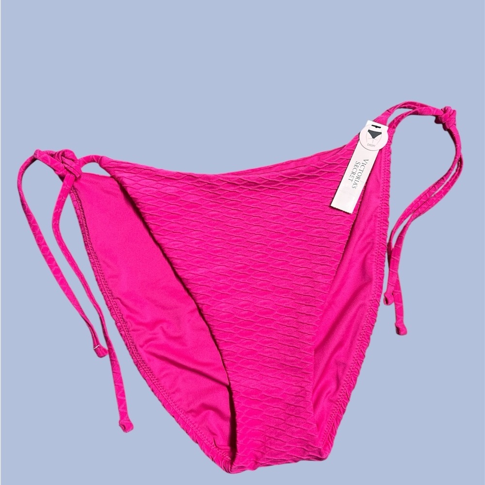 Cheeky Victoria's Secret Bright Pink Textured Tie-Side Bikini Bottom
